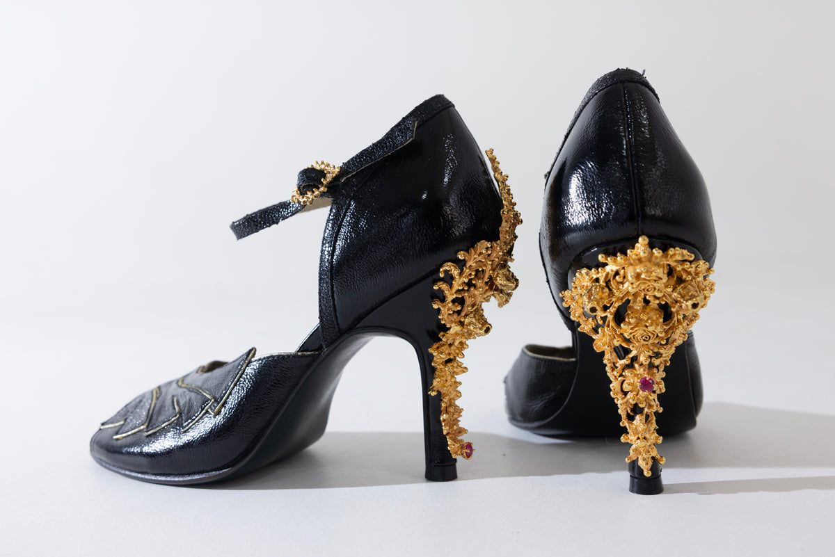 Gemma Taco de Oro Negro - Landa Zapatos