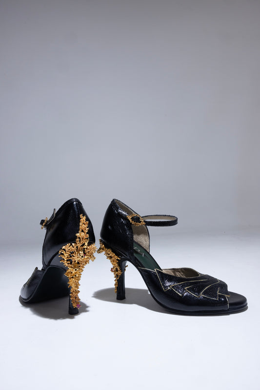Gemma Taco de Oro Negro - Landa Zapatos
