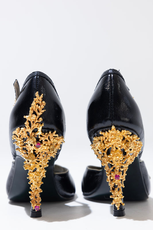 Gemma Taco de Oro Negro - Landa Zapatos