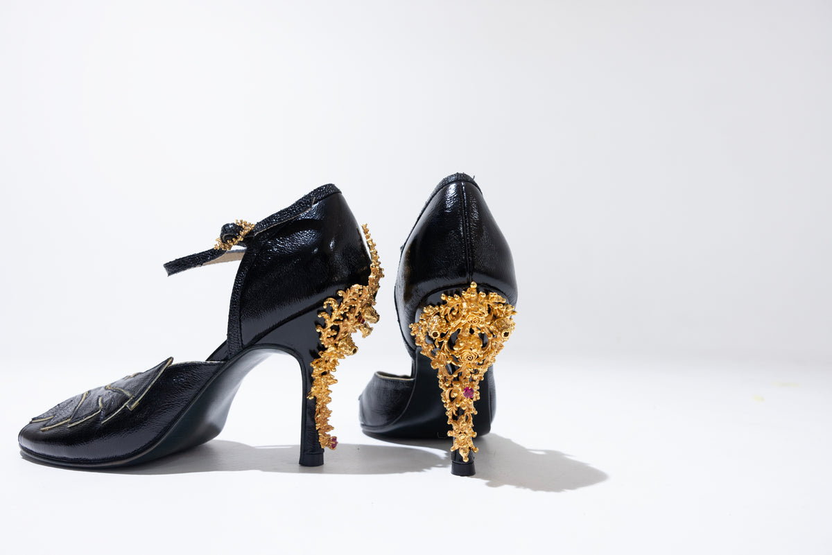 Gemma Taco de Oro Negro - Landa Zapatos